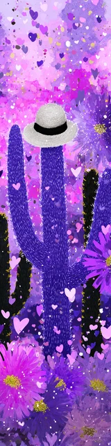 Free cactus bookmark featuring a hat on a pink and purple cactus
